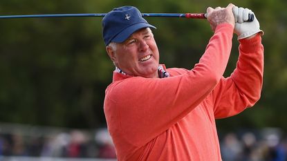 Tom Weiskopf takes a shot during the Champion Golfers' Challenge ahead of the 2015 Open at St Andrews