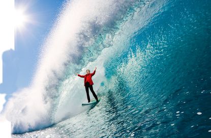 Elizabeth Warren surfing blue wave
