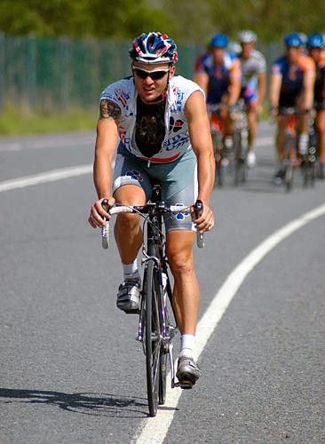 Baden Cooke got a flat, but was motorpaced back to the bunch.