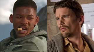 Will Smith with a cigar in Independence Day/ Ethan Hawke looking at finger prints in Sinister