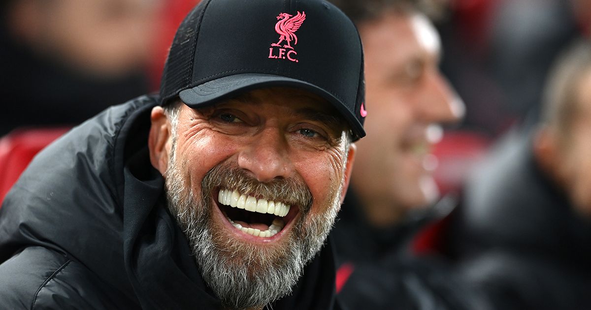 Liverpool manager Jurgen Klopp reacts prior to the Premier League match between Liverpool FC and Everton FC at Anfield on February 13, 2023 in Liverpool, England.