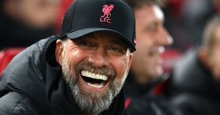 Liverpool and Manchester United are competing for a centre-back: Liverpool manager Jurgen Klopp reacts prior to the Premier League match between Liverpool FC and Everton FC at Anfield on February 13, 2023 in Liverpool, England.