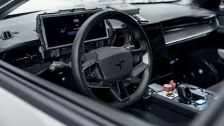 Polestar 5 prototype interior view of steering wheel