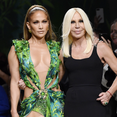 donatella versace poses with jennifer lopez