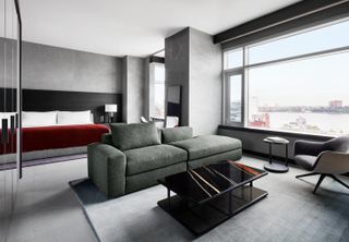 grey bedroom in Manhattan Penthouse by Poliform