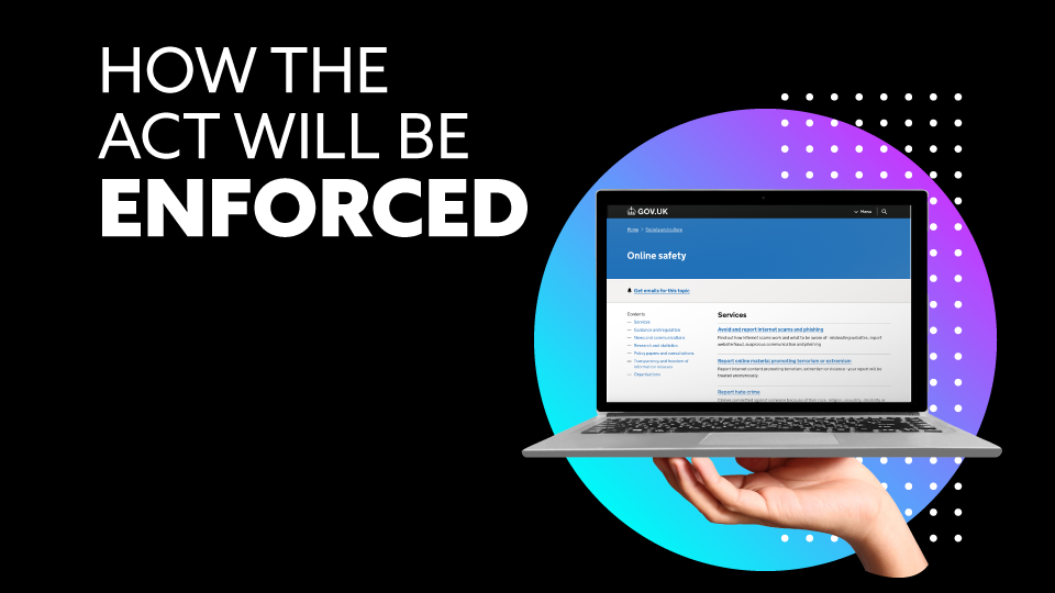 UK government messaging on how the online safety act will be enforced.
