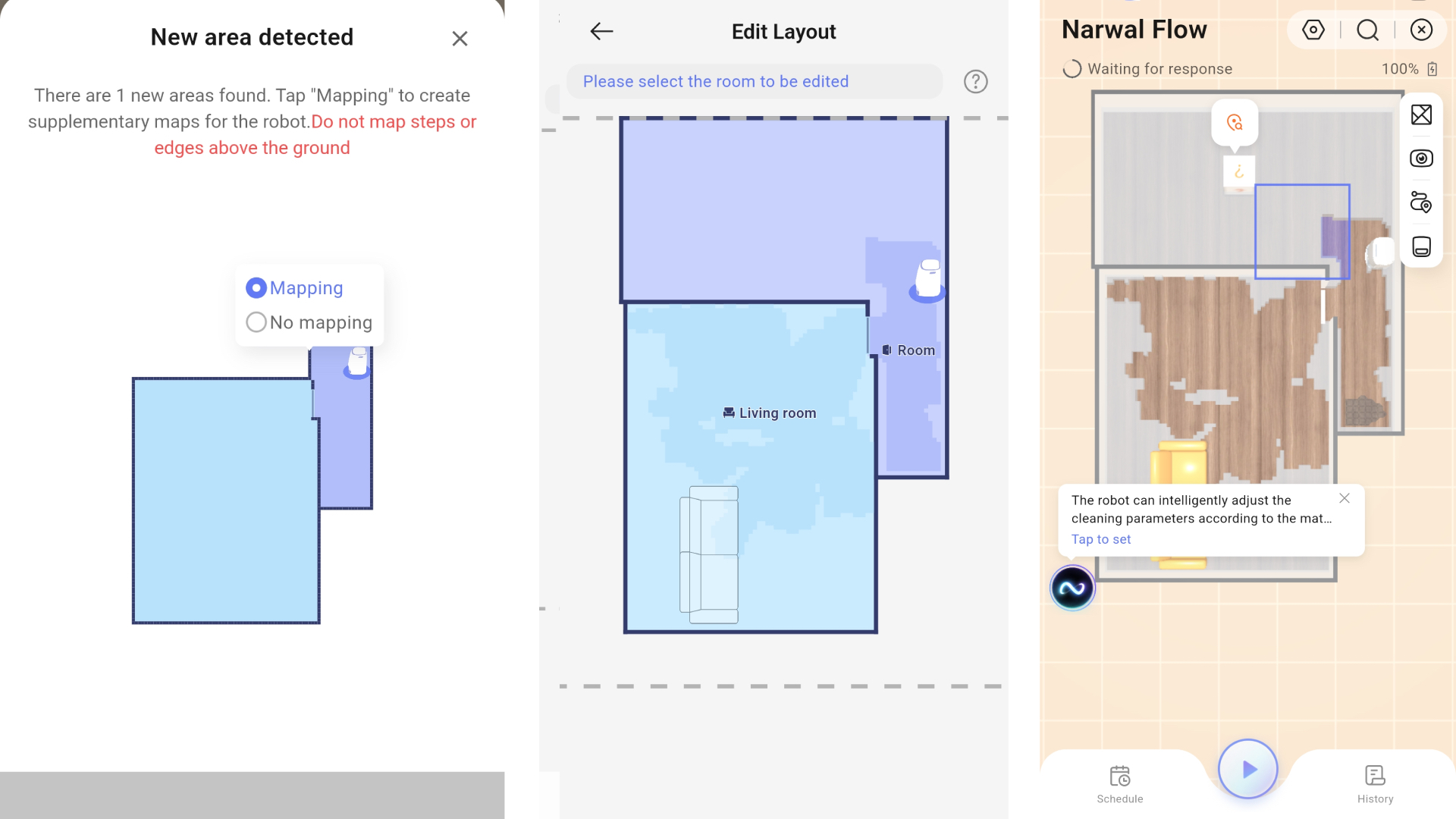 Narwal Flow app screen grabs