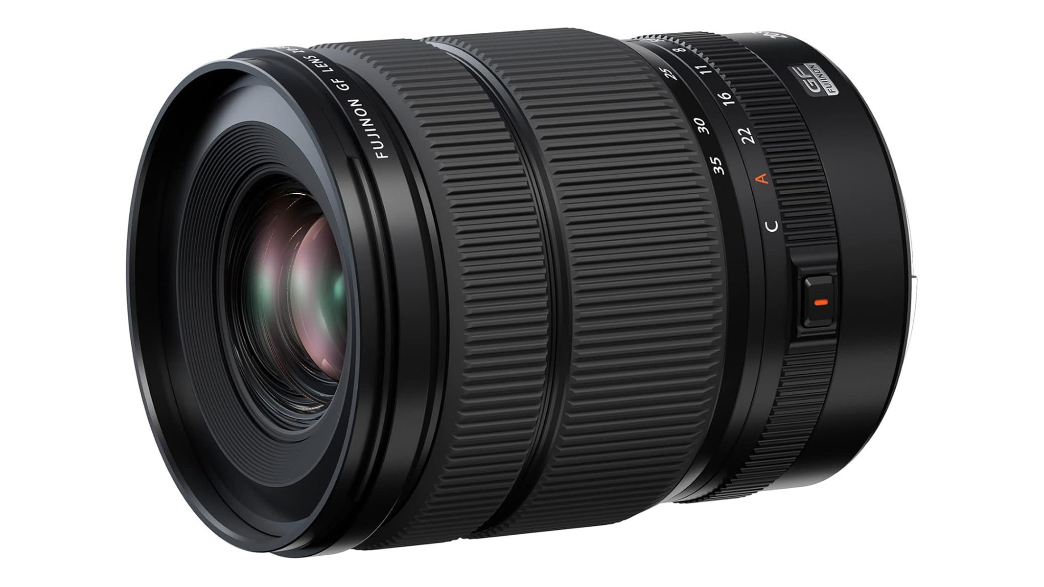 A Fujifilm Fujinon GF 20-35mm F4 R WR lens on a white background