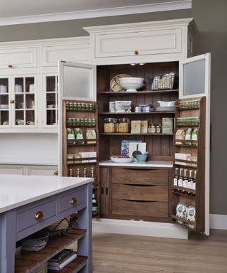 Spices organized in kitchen cabinet