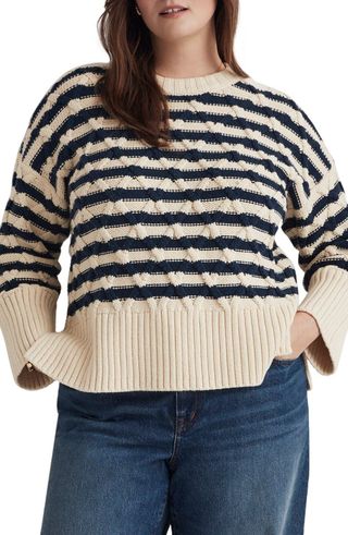 Oversize Stripe Cable Stitch Sweater