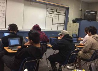 Walnut High School ELA students use their Chromebooks and LANGUAGE! Live to work on literacy skills.