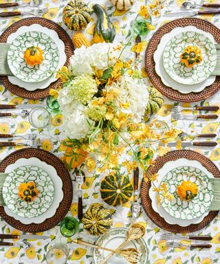 Colorful green and yellow Thanksgiving table