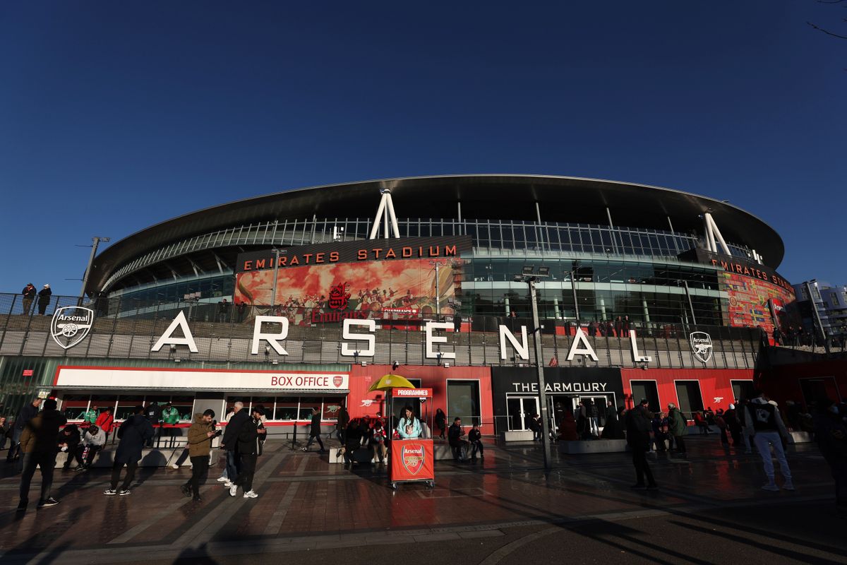 General view of Arsenal&#039;s Emirates Stadium from the outside in February 2025.