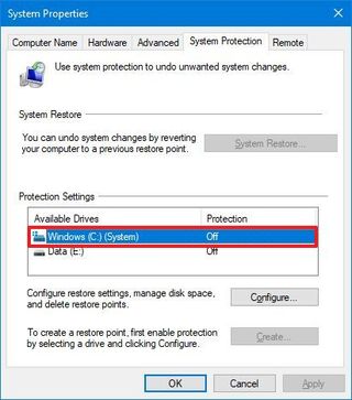 Restore Point configure option