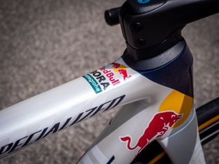 Just behind the head tube is some Bora-Hansgrohe branding