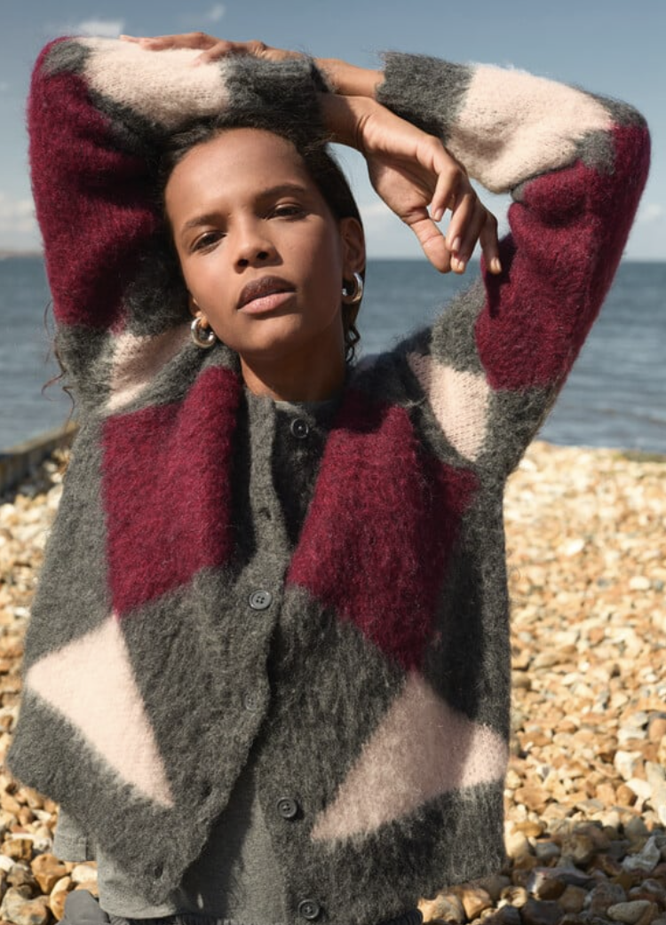 HUSH, Brushed Argyle Cardigan