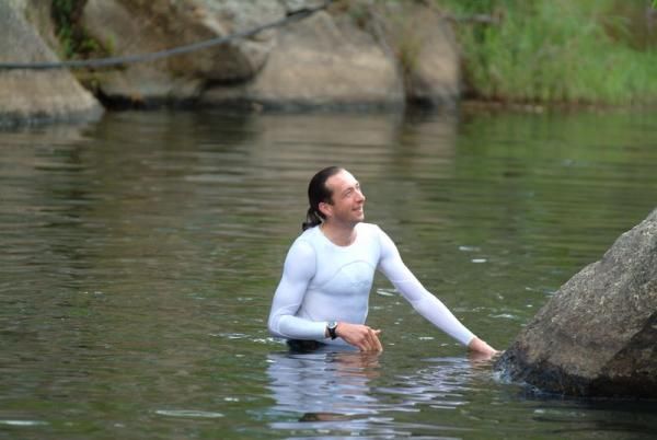 Bart Brentjens takes a dip after his stage two win