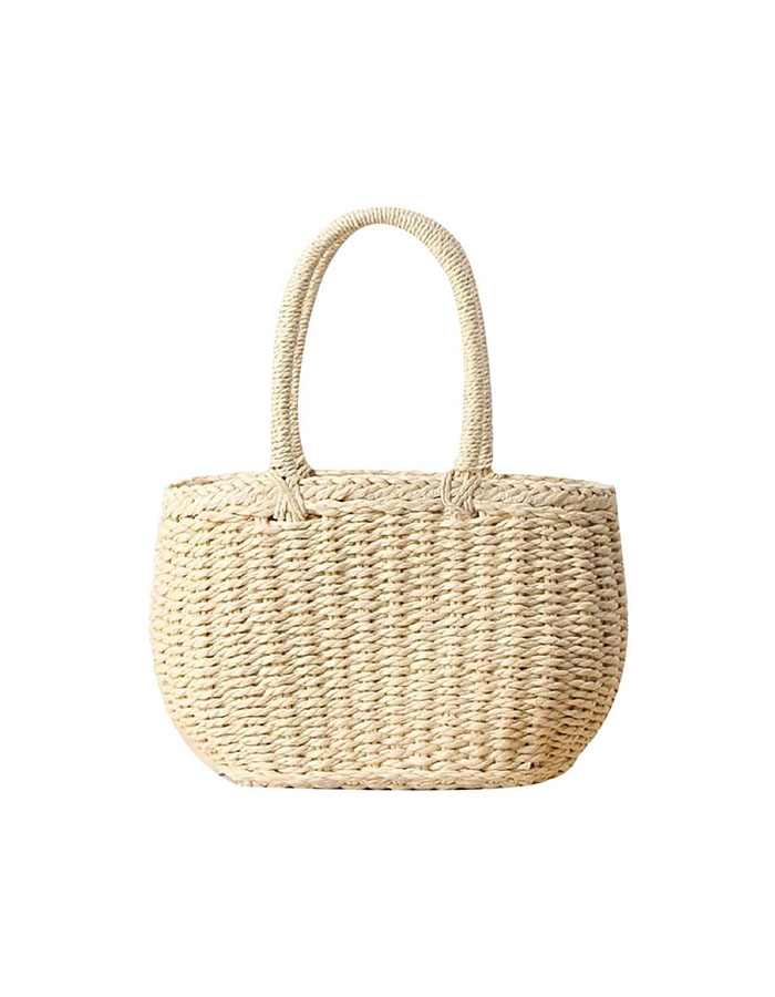 Fenben Straw Bags for Women, Hand-Woven Straw Small Hobo Bag Round Handle Ring Tote Retro Summer Beach Rattan Bag (beige)