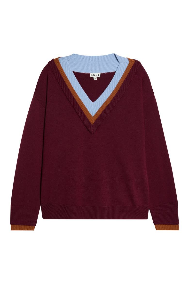 Norman Contrast Detail V-Neck Merino Wool Sweater