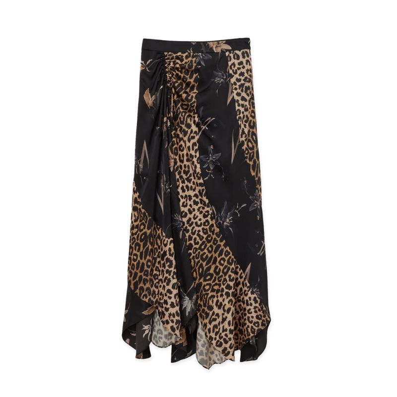 A cutout of a black and leopard print skirt by All Saints