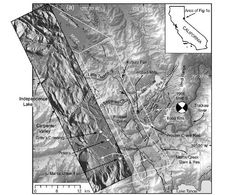 Regional map showing location of the Polaris fault and selected regional faults from the U.S. Geological Survey (USGS). The inset topographic map shows high-resolution airborne LiDAR imagery, with the Polaris fault shown as a bold white line.