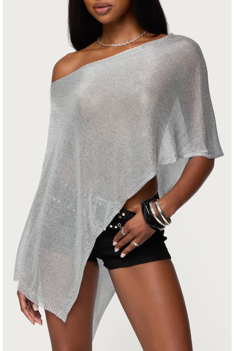 Azalia Metallic One-Shoulder Semisheer Poncho