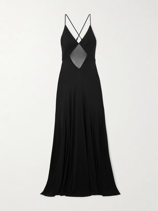 Fleur Mesh-Trimmed Jersey Maxi Dress