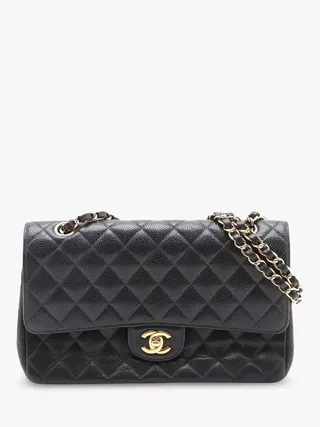 Pre-Loved Chanel 2004 Medium Caviar Leather Diamond-Quilted Classic Double Flap Shoulder Bag, Black