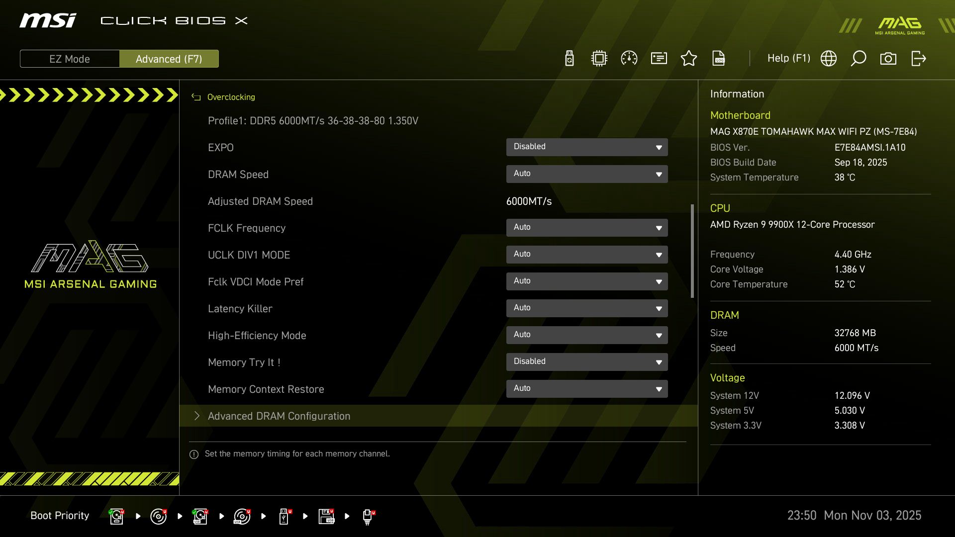MSI X870E Tomahawk MAX Wifi PZ BIOS