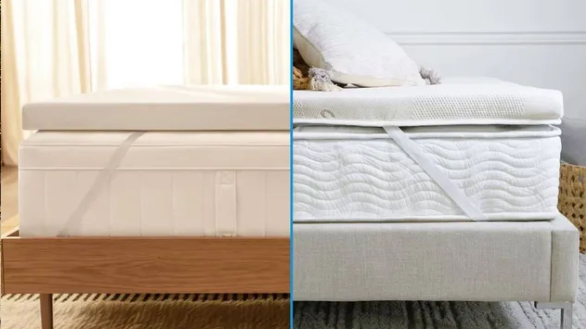 The image shows the Saatva Graphite on the left and the Tempur-Pedic Tempur-Adapt mattress topper on the right in a side by side comparison 