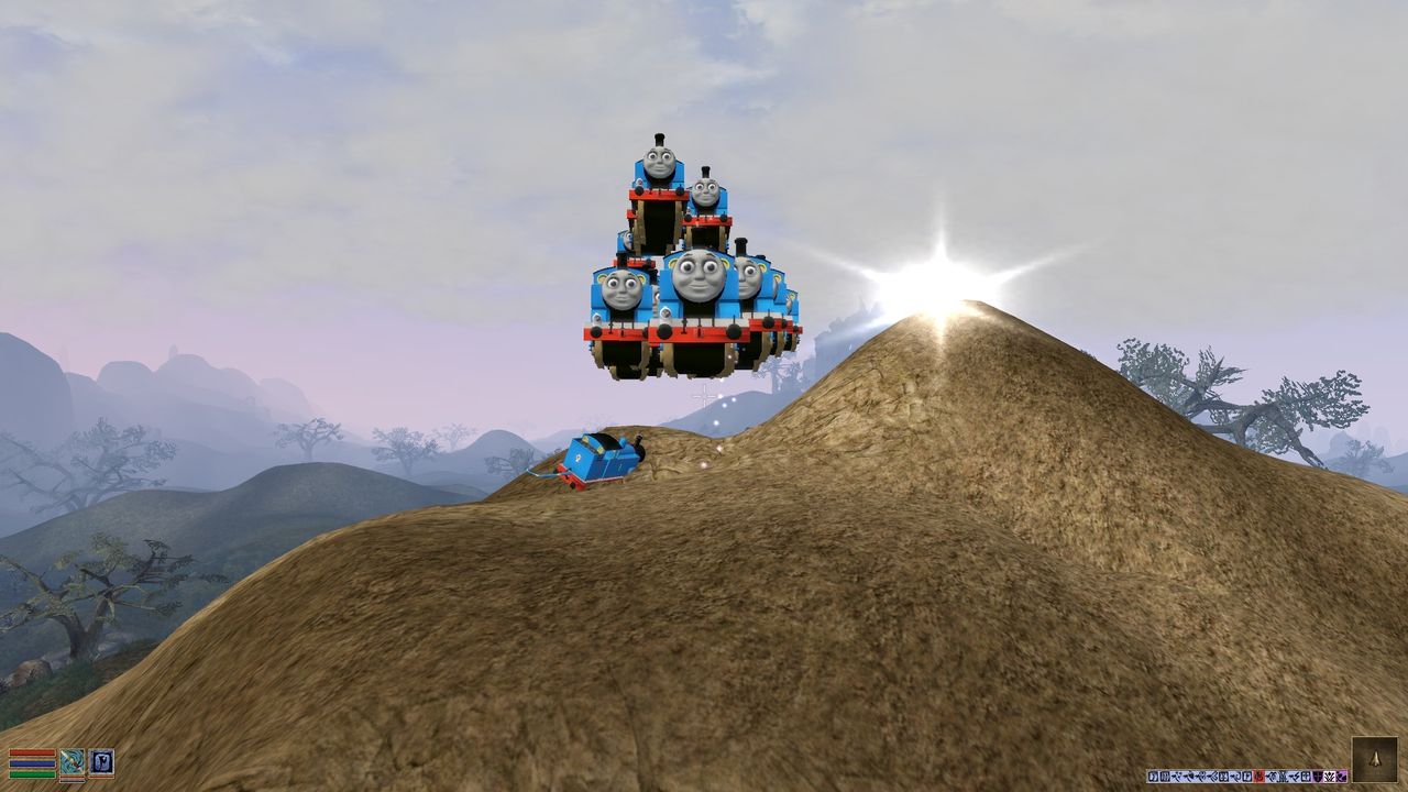 Thomas the Tank Engine flying around in Morrowind.