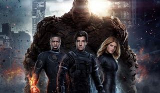 Fantastic Four 2015 cast lineup in front of a disaster