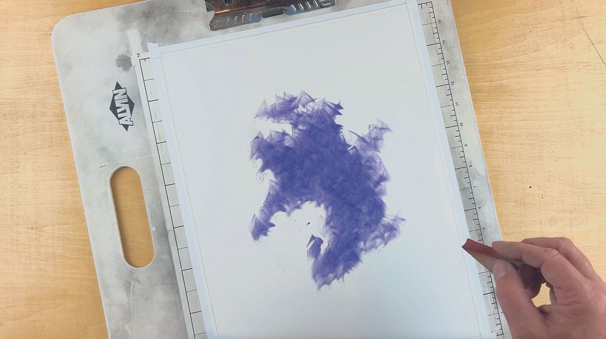 Image of a charcoal abstract character art in progress