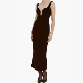 Black velvet midi dress