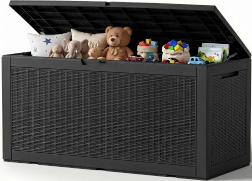 Outdoor Storage Box, 160 Gallon Waterproof Resin Deck Box With Support Rod
