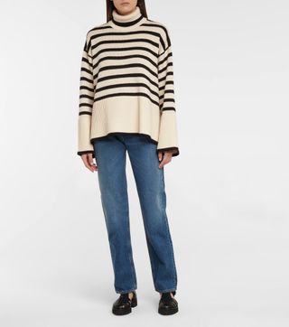 Striped Turtleneck Wool-Blend Sweater