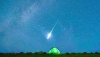 3F8PJEX Beijing, China. 13th Aug, 2026. This photo taken on Aug. 13, 2026 shows Perseid meteor shower over Tongjiang City, northeast China's Heilongjiang Province. Perseid meteor shower, which peaks on August 12 and 13 this year, is an annual meteor shower that occurs from mid-July to late August. Credit: Li Wenbin/Xinhua/Alamy Live News