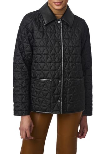 Quilted Faux Leather Trim Recycled Nylon Jacket