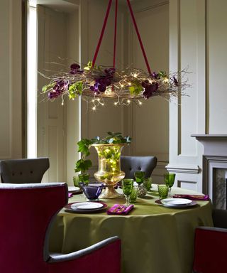 wreath over a dining table