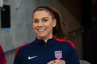 Alex Morgan #13 of the United States smiles during an international friendly game between Korea Republic and USWNT at Allianz Field on June 4, 2024 in St Paul, Minnesota.