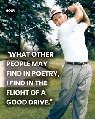 Golfer hitting a shot with a quote overlayed