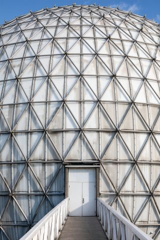 Ontario Place, showing grey day and large orb structure