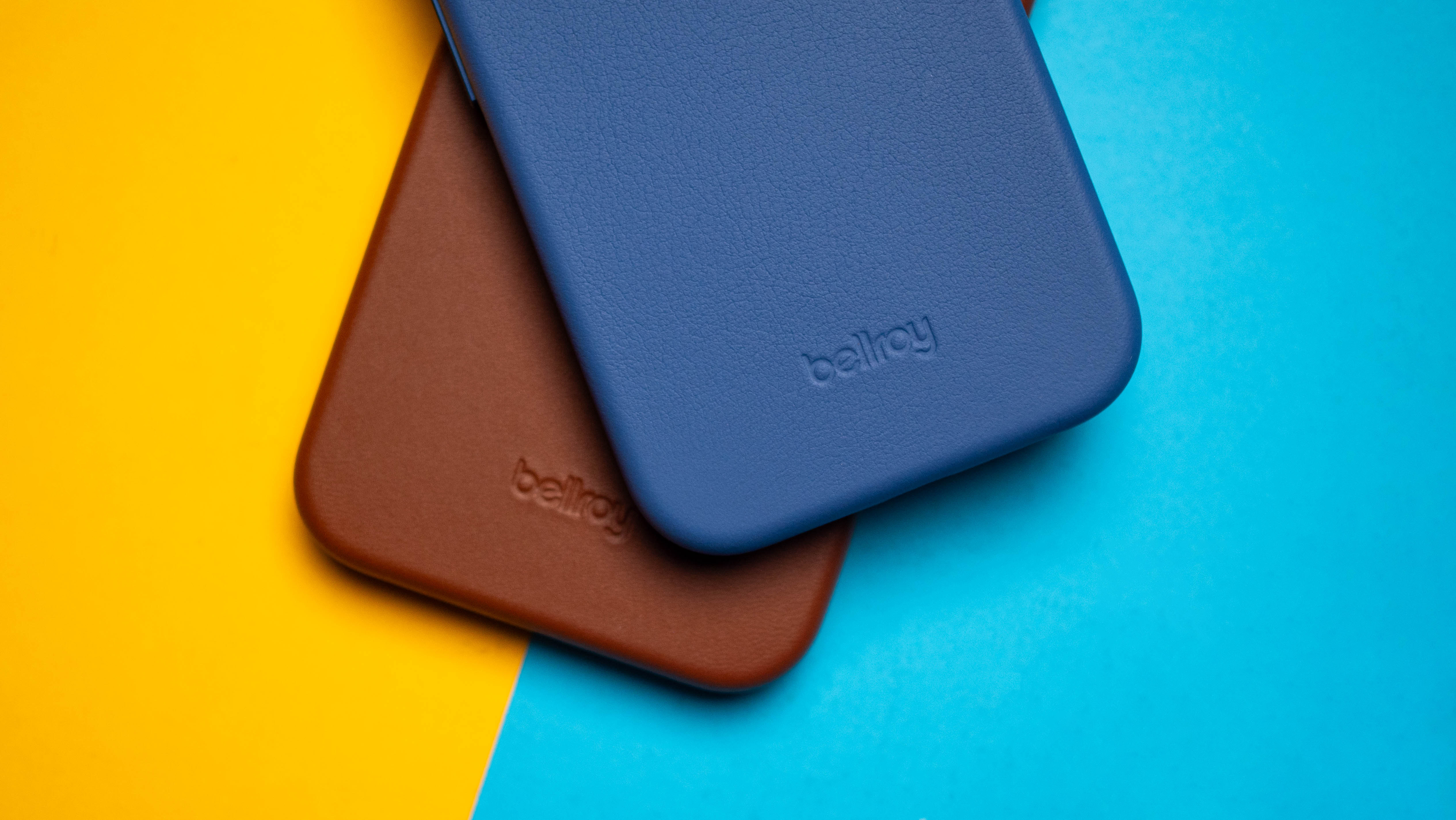 Bellroy Pixel 10 Leather Case against colorful backgrounds on Android Central