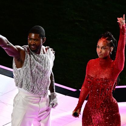 Usher and Alicia Keys at the Super Bowl Halftime Show