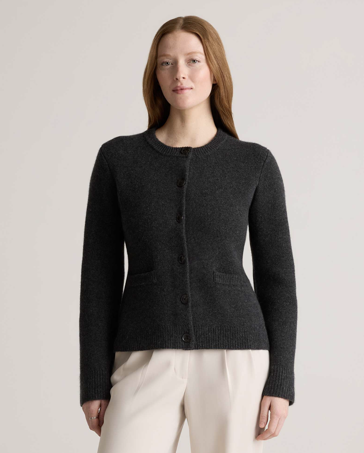 Mongolian Cashmere Structured Cardigan in Heather Charcoal