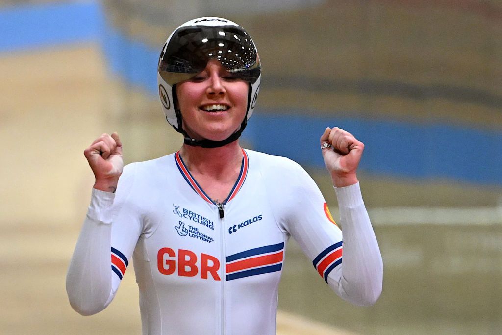 Great Britains Katie Archibald celebrates after winning the Womens Omnium Elimination race during the UEC Track Elite European Championship in Grenchen on February 10 2023 Photo by SEBASTIEN BOZON AFP Photo by SEBASTIEN BOZONAFP via Getty Images