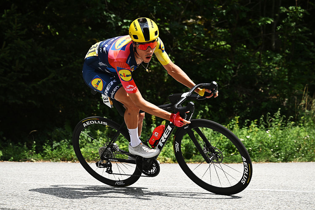Juan Ayuso tackling a descent during stage 20 of the 2026 Tour de France