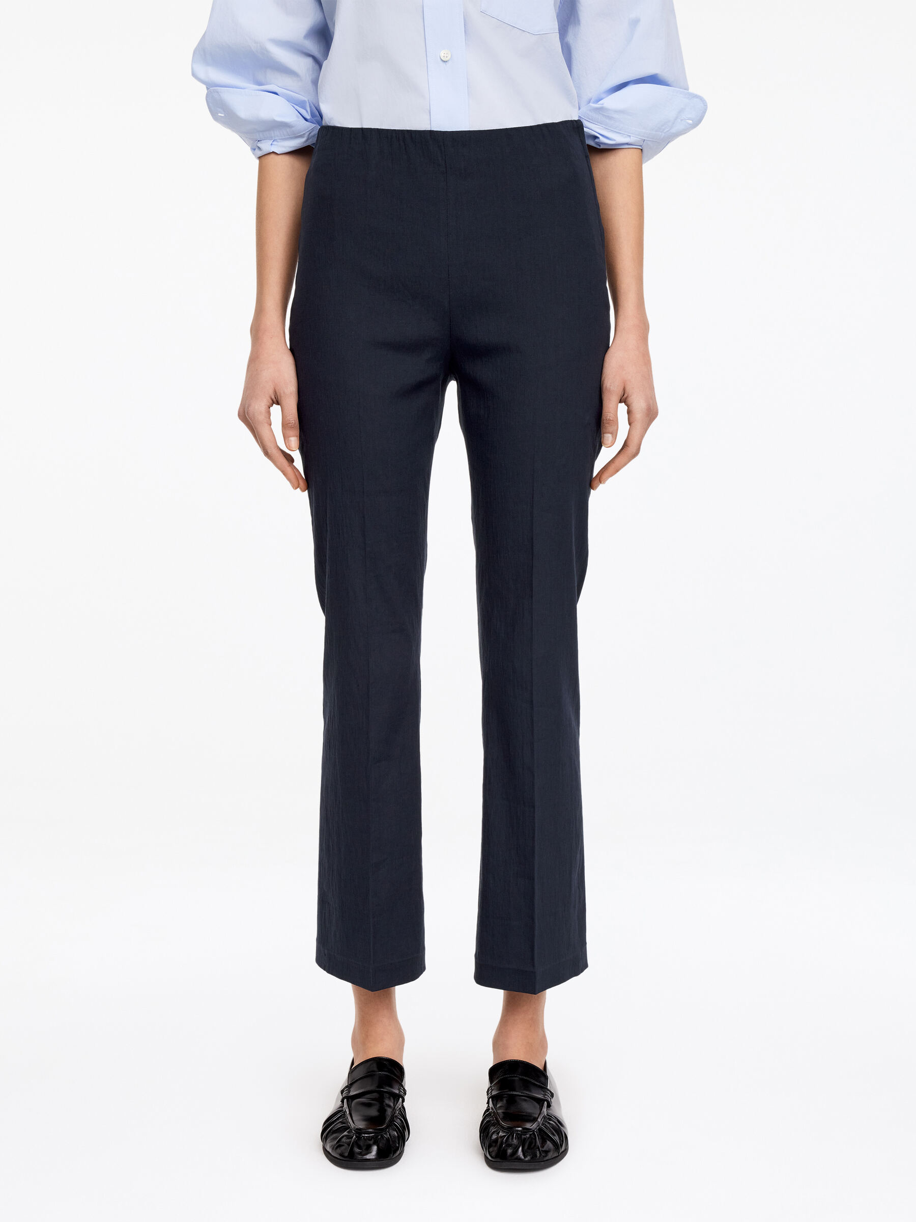 Linen-Cotton Kick-Flare Trousers &amp;ndash; Dark Blue &amp;ndash; Arket Gb