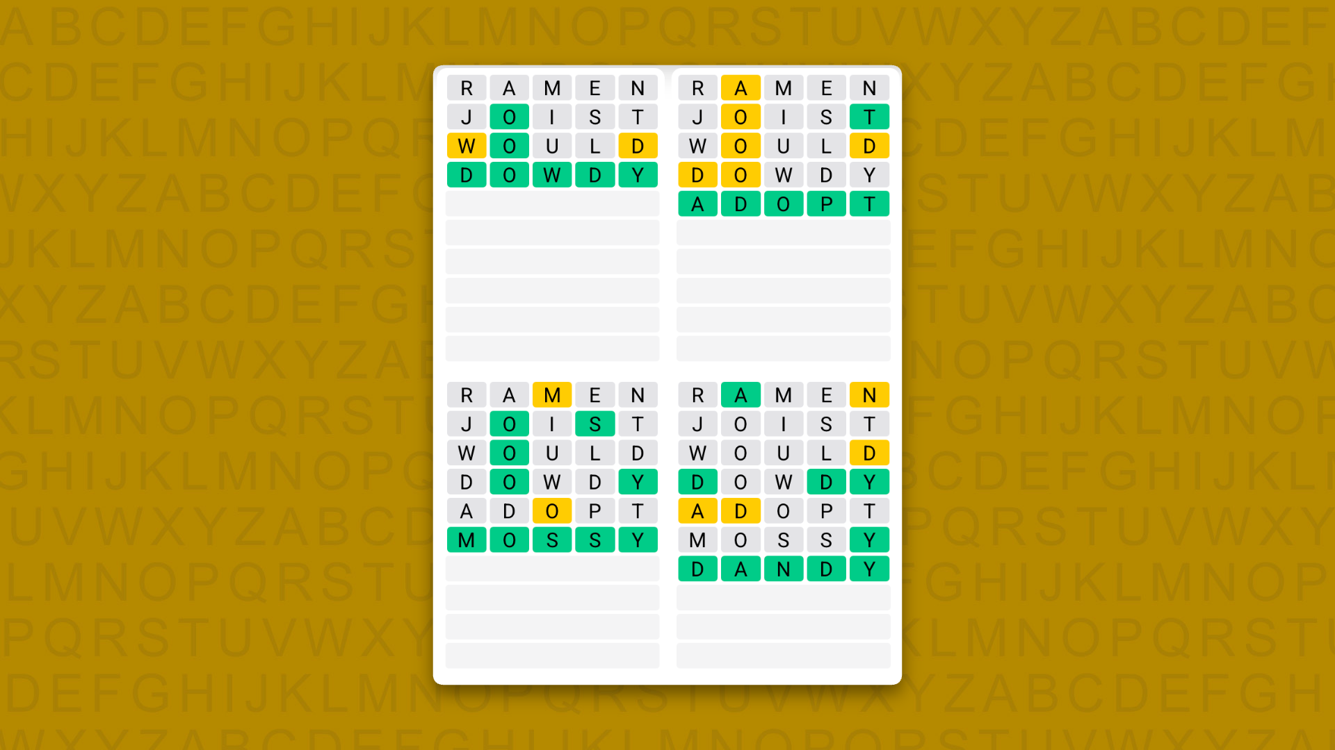 Quordle Daily Sequence answers for game 1726