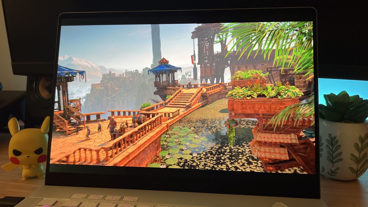 Horizon Zero Dawn Remastered running on an Asus ROG Zephyrus G14 gaming laptop